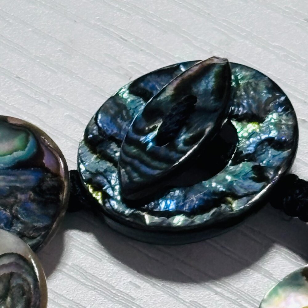 Abalone Shell Disc Bib Necklace Iridescent Statement Collar - Picture 4 of 13